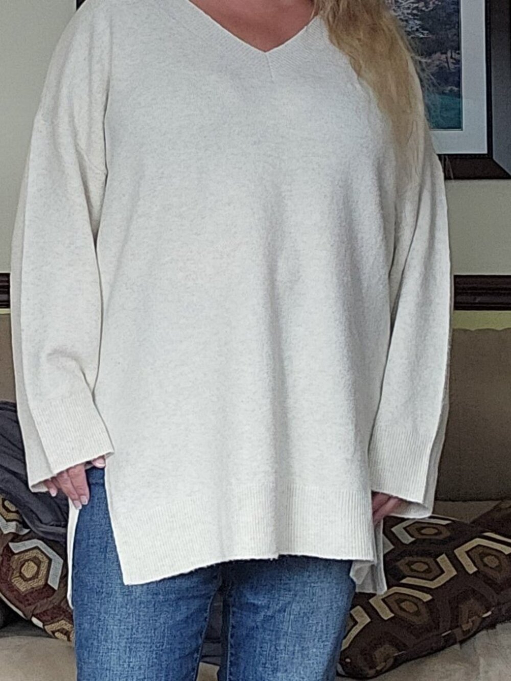 Beige melange v-neck tunic sweater by Vero Moda, sz L, oversized fit